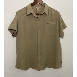 Woolrich Size XL Khaki Button Up Women Hiking Top Zip Pocket Casual Gorpcore